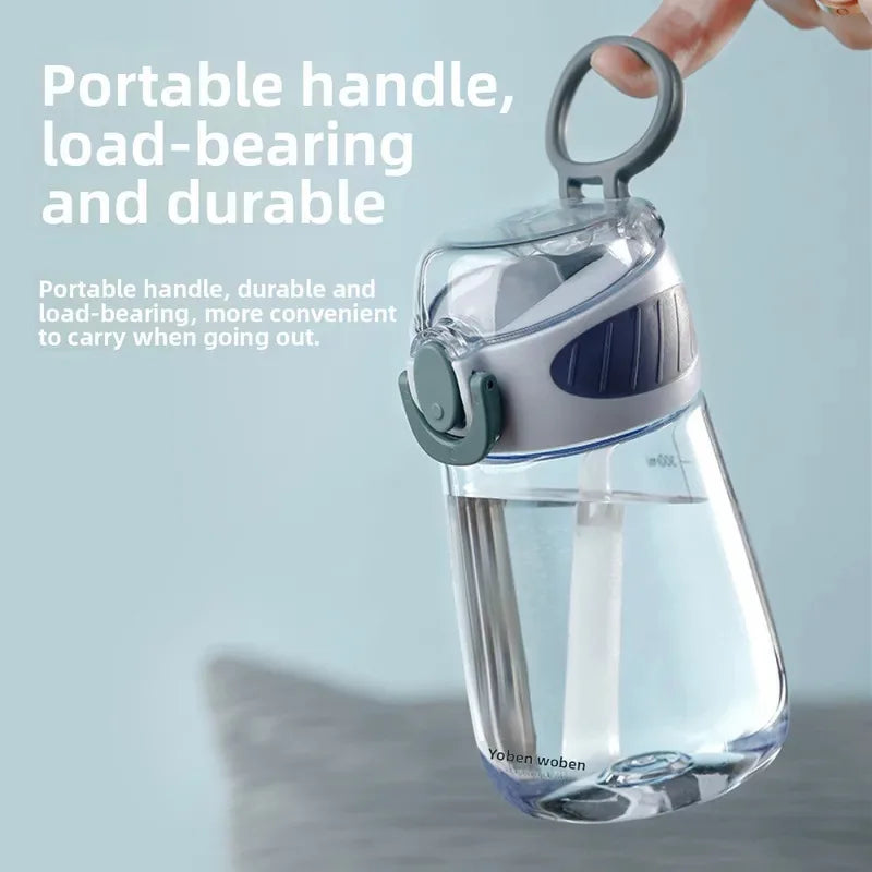 Portable Plastic Water Straw Cup Food-Grade Silicone Leak-proof Water Bottle With Scale Lightweight Sippy Cup For Home Kitchen