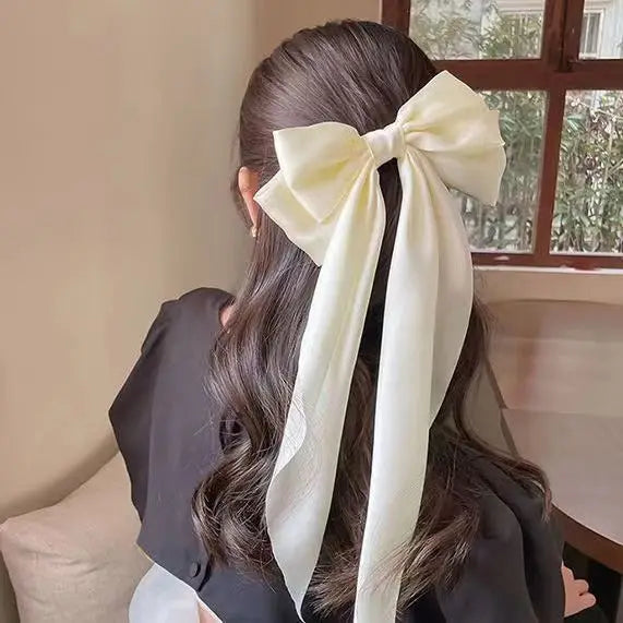 Women Elegant Lace Bow Ribbon Hair Clips Solid Color Satin Заколка Бант Girls Korean Hairpins Party Headdress Hair Accessories