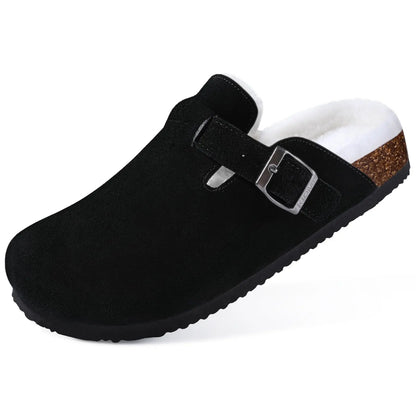 Asgard Women's Fuzzy Clogs Slippers Indoor Warm Plush Fur Cork Footbed Clogs Slippers Winter Lady House Flats Cotton Slippers