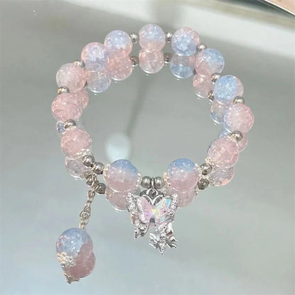 Crystal Niche Design Star Chain Tassel Bracelet for Women Fantasy Blue Beads Elastic Rope Bracelet Best Friend Jewelry Gifts