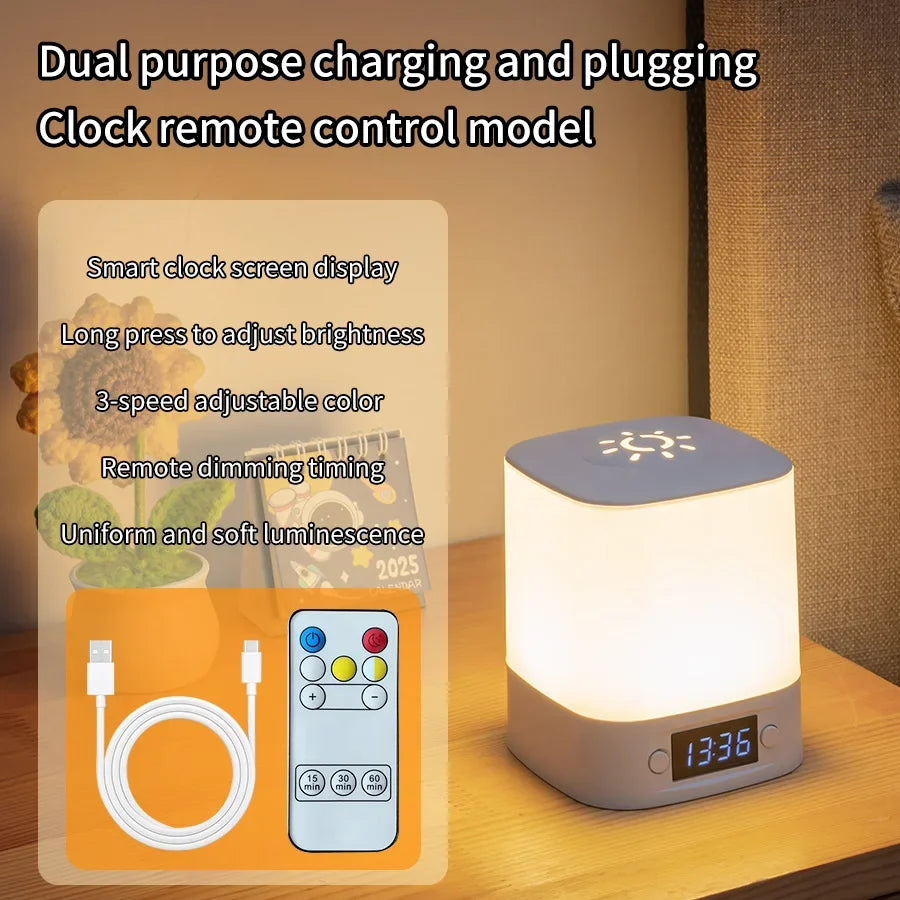 Bedside Led Night Lights Dimmable Charging Desktop Night Lamps with Clock Time Display Night Light Remote Control For Bedside