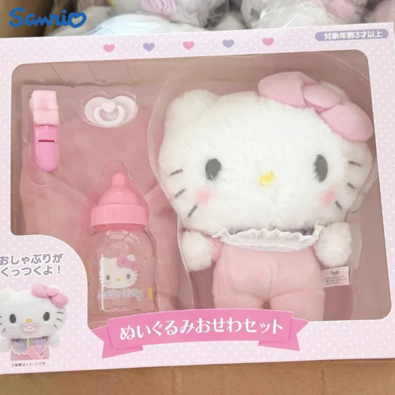 Sanrio Baby Care Play Set Box Kitty Kuromi Cinnamoroll With Bottle Feeding Diaper Changing Anime Figures Model Toys Girl Gift