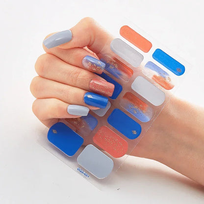 Semi Cured Gel Nail Sticker Pure Color UV LED Lamp Covered Waterproof Full Adhesive Long Self Nail Decals Manicure Lasting