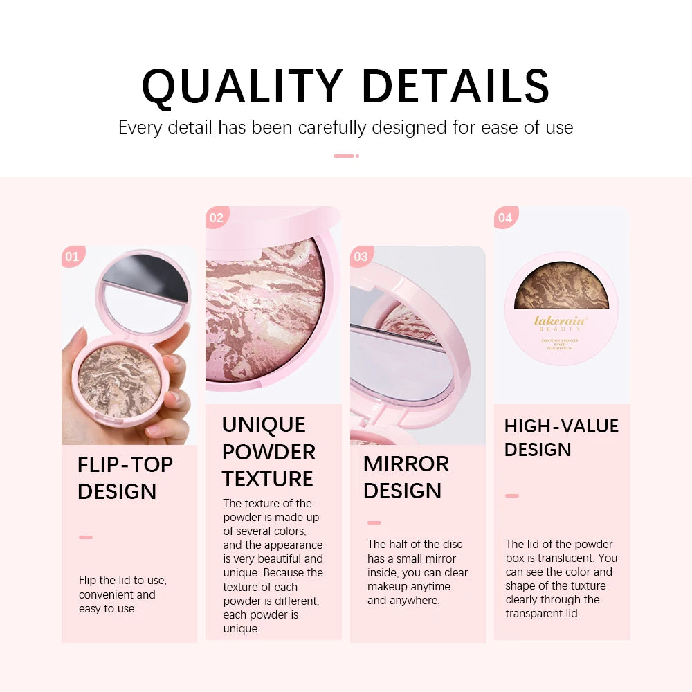 Baked Powder Foundation Oil Control Setting Makeup Pressed Powder Cake Bronzer Glow Face Contouring Shimmer Contour