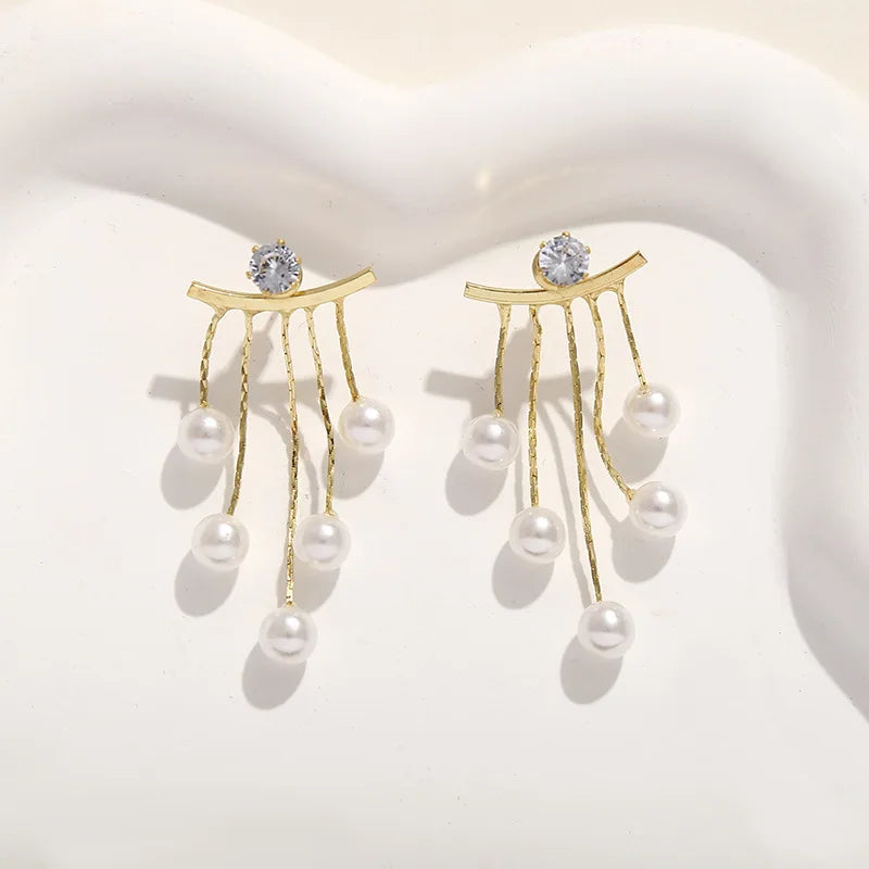 Korean Luxury Pearl Tassel Earrings Women Jewelry Fashion New Luxury Women's Banquet Wedding Pearl Stud Earrings