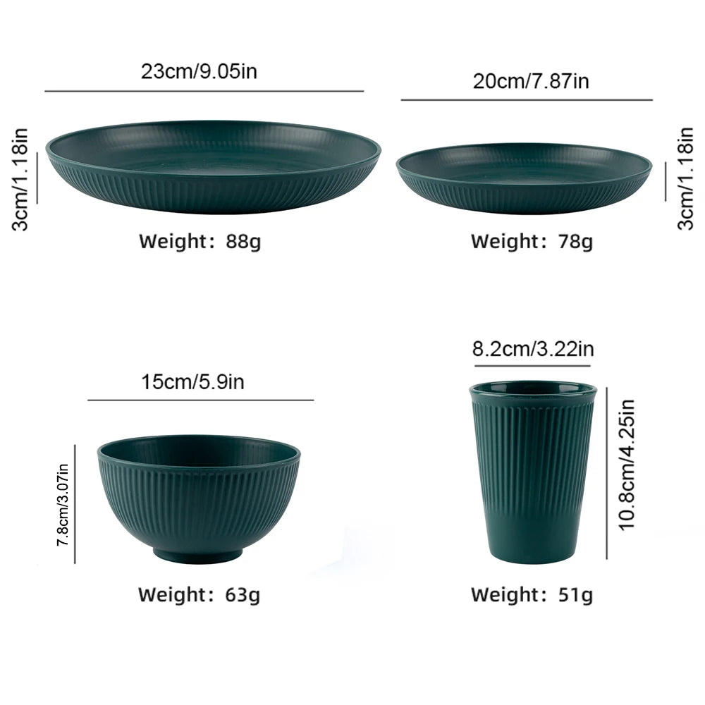 Wheat Straw Cutlery Set 4Pcs/Set Bowl Cup Dish Set Portable Tableware Set Dinnerware Kits for Picnic Camping
