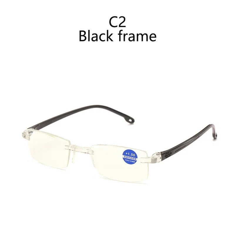 Diopter +1.0 +1.5 +2.0 +2.5 +3.5 +4.0 Frameless Anti-blue Light Reading Glasses Women Men Ladies Presbyopia Eyewear Frames