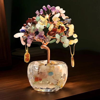 Crystal Tree Ornament Handmade Crystal Bonsai Tree Ornament Wealth & Good Luck Multi-Functional Decor for Men Women Family