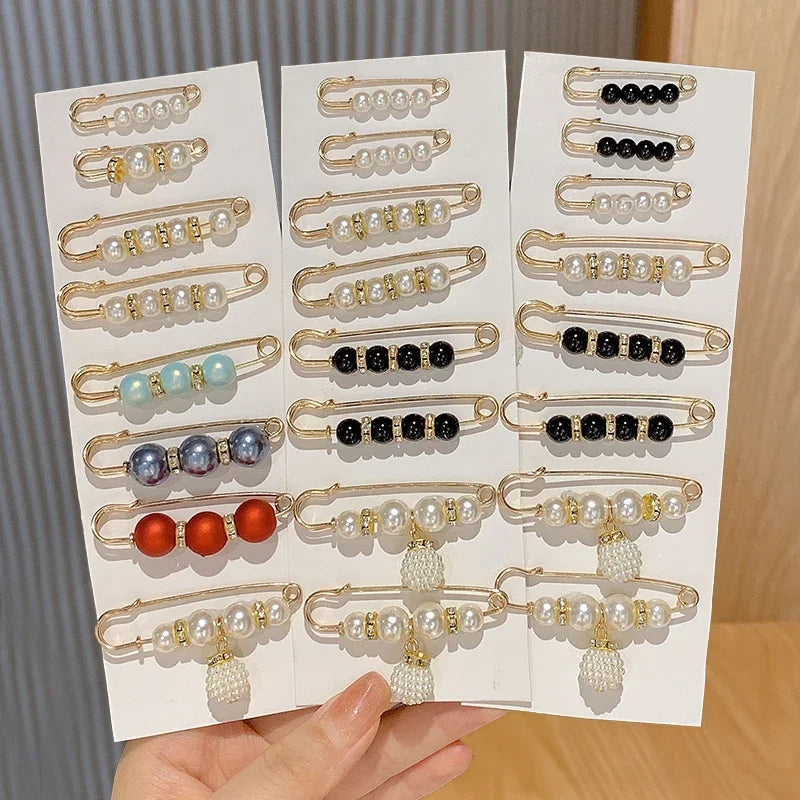 6Pcs Brooch Set Big Beads Fashion Clothing Brooches for Women Pearl Lapel Pin Sweater Dress Brooch Pins Badge Buckle Accessories
