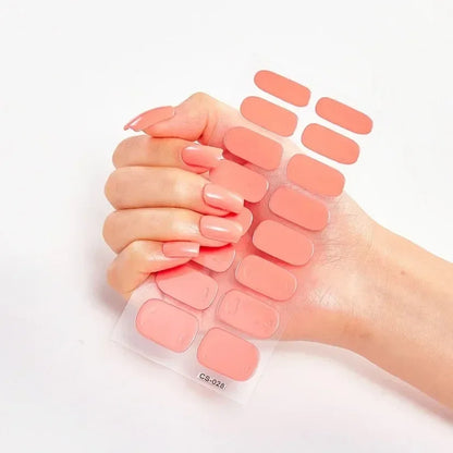 16Tips Nude Semi-Cured Gel Nail Wraps Sticker Long-Lasting UV LED Lamp French Nail Decal Full Cover Waterproof Semi-Cured Sticke