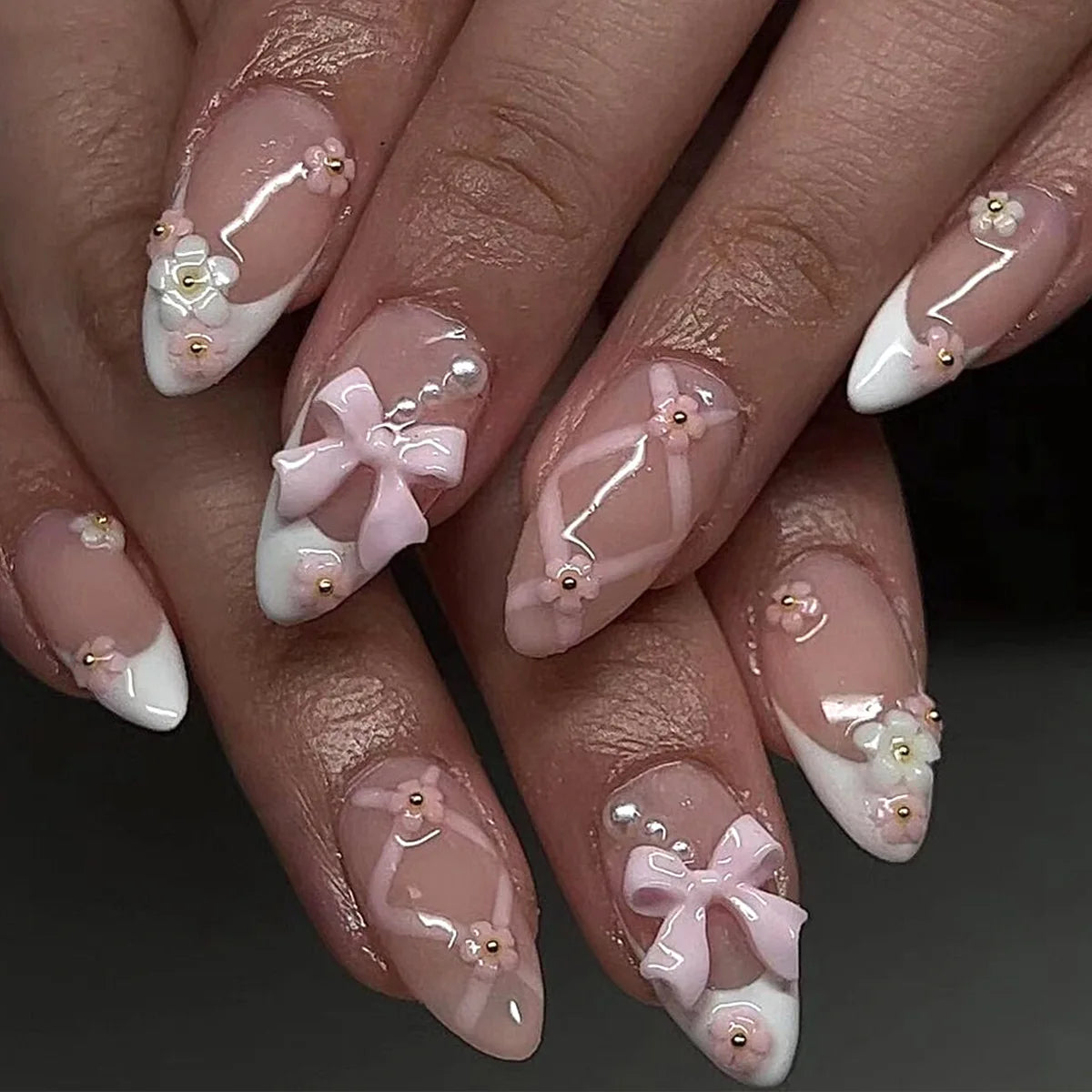 French Tip Press on Nails Long Coffin False Nails Press ons Acrylic Glue on Nails Full Cover False Nails Wearable Fake Nails Set