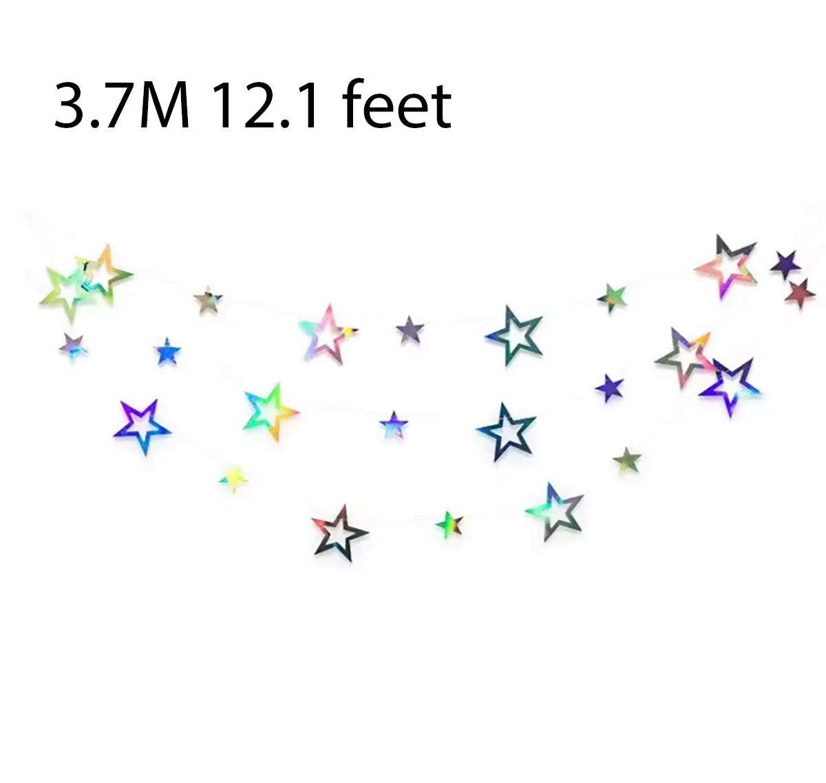 3.7M 12.1ft Paper Silver Star Garland Room Hanging Decoration Birthday Party Decoration BannerAdult Graduation New Year Decor