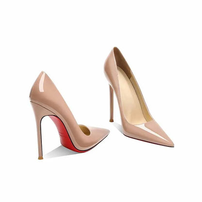 Sexy Red Bottom High Heels Women's Fashionable Pointed Toe Thin Heel Nude Color Shoes for Night Club And Daily Wear