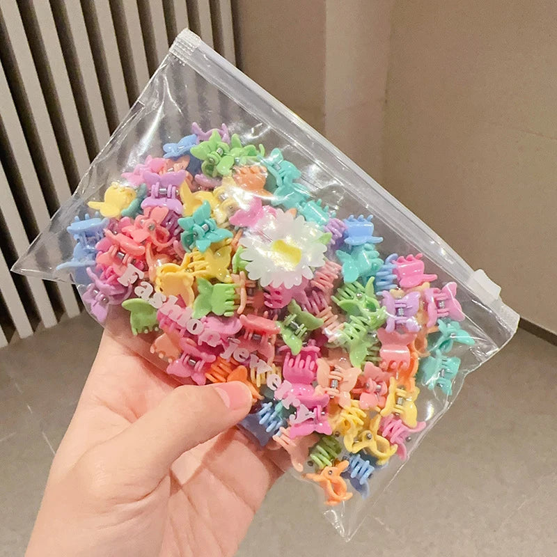 100Pcs Cute Flower Star Hair Claws Styling Hair Braid Hairpins Kids  Colorful Small Girls Hair Clips Hair Accessories Headwear
