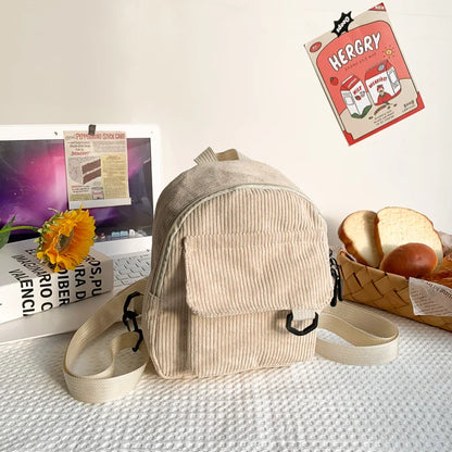 Women's Mini Backpack Fashion Solid Color Corduroy Small Simple Leisure Travel Large Capacity Durable  School Bag