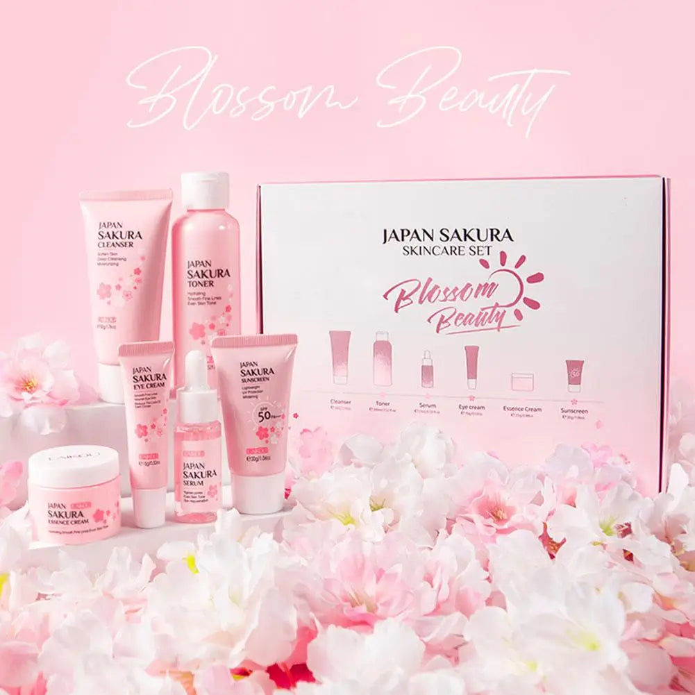 Sakura Skin Care Set Face Cream Serum Toner Facial Cleanser Sunscreen Eye Cream Face Skin Care Set Product Gift Daily Skin Care