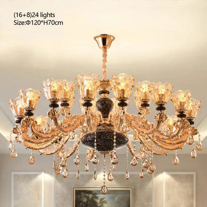 French Luxury Crystals Chandelier Living Room Bedroom Lamps Atmosphere Minimalist Ceramic Bedroom Crystal Lamp Villa Light Stair