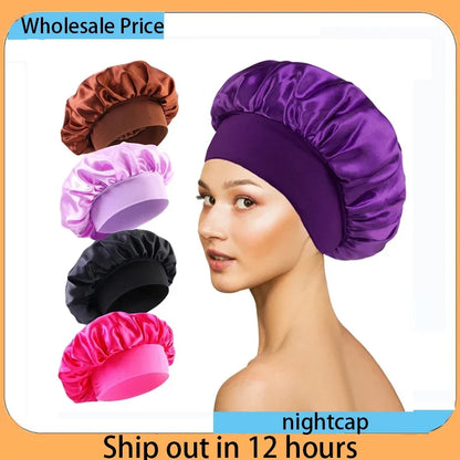 Soft Silk Satin Lined Bonnet Large Satin Hair Bonnet Household Sleep Shower Cap Hair Wrap Cover for Long Hair Salon Tool 1pcs
