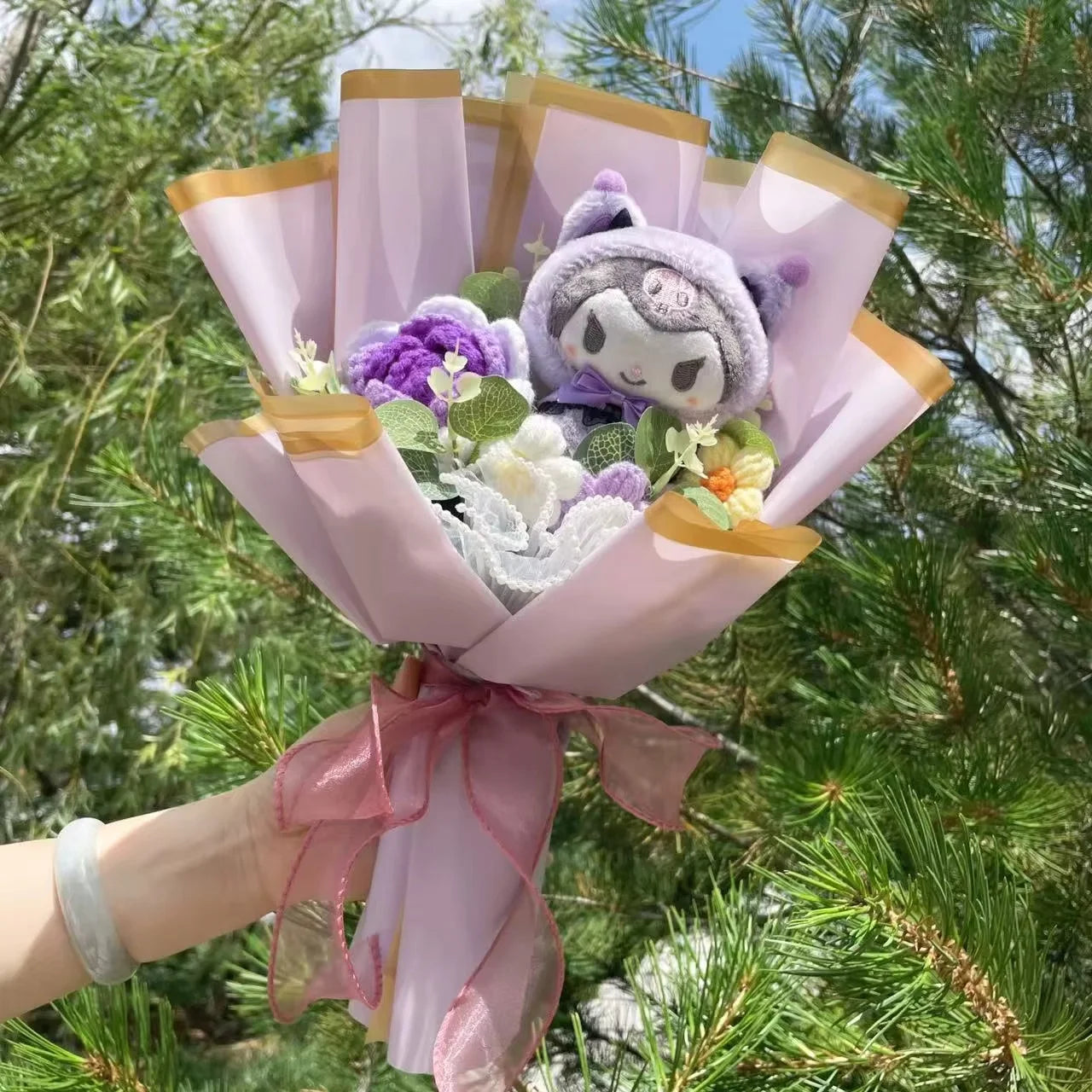 Cartoon My Melody Kuromi Cinnamoroll Kt Cat Plush Doll Creative Flower Bouquet Valentine Christmas Graduation Birthday Gift