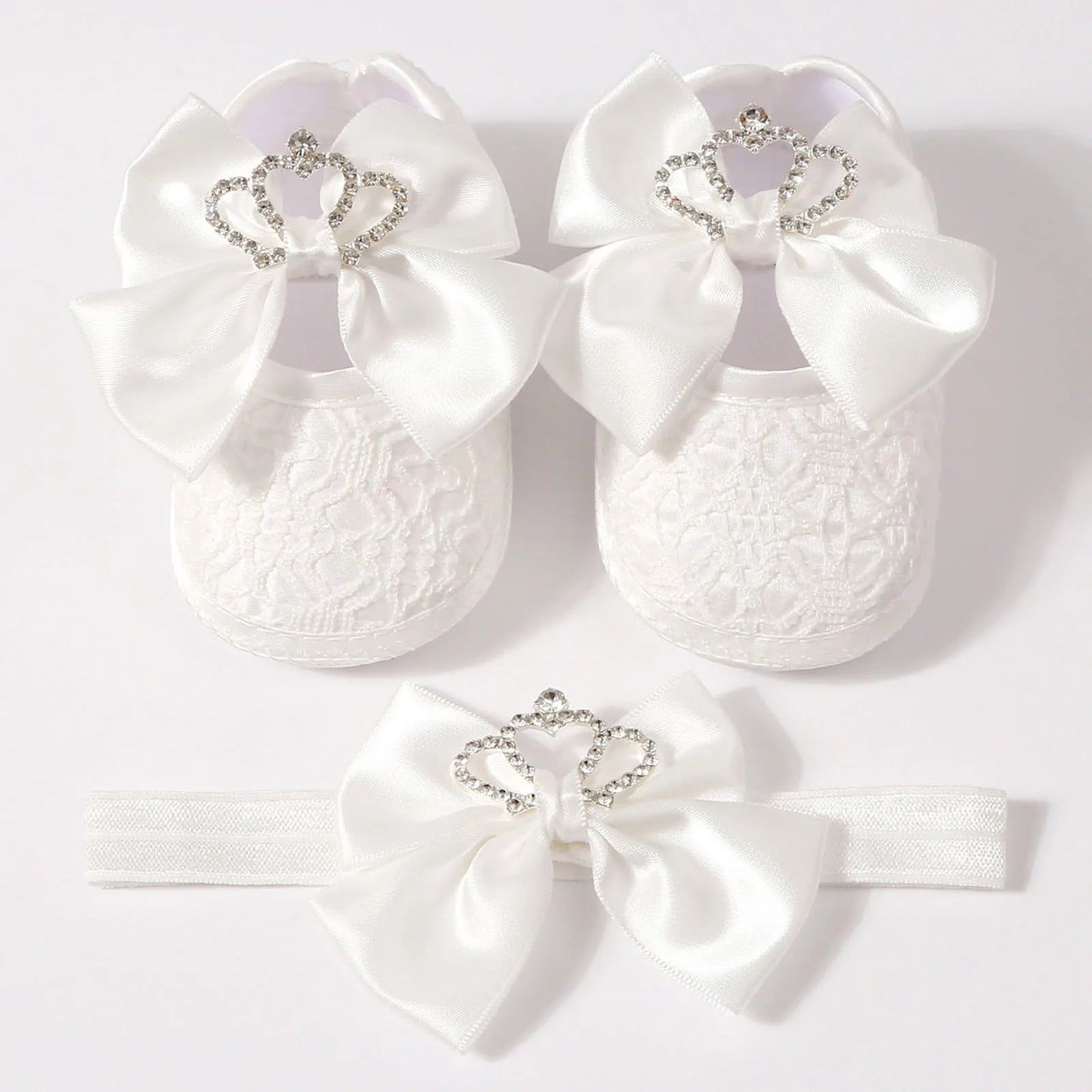 0-12months Baby Girls Princess Shoes Set Crown Bow Decor Lace Shoes for infant girls Soft Non-slip Bottom First Walking Shoes