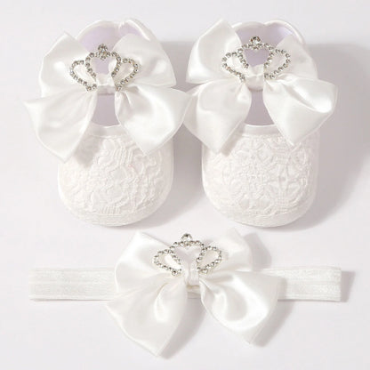 0-12months Baby Girls Princess Shoes Set Crown Bow Decor Lace Shoes for infant girls Soft Non-slip Bottom First Walking Shoes