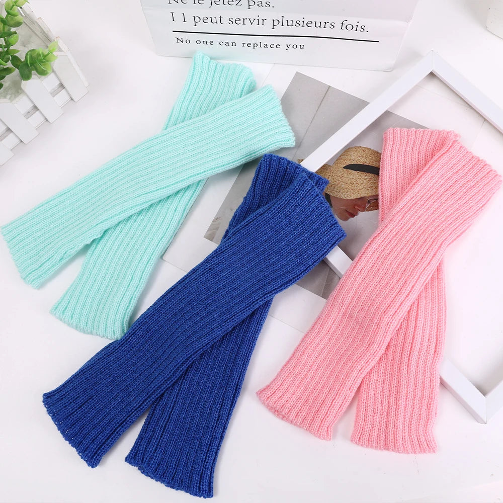 Autumn Winter Women Arm Warmers Knitted Woolen Arm Sleeve Fine Long Knitted Fingerless Gloves Casual Warm Soft Female Gloves
