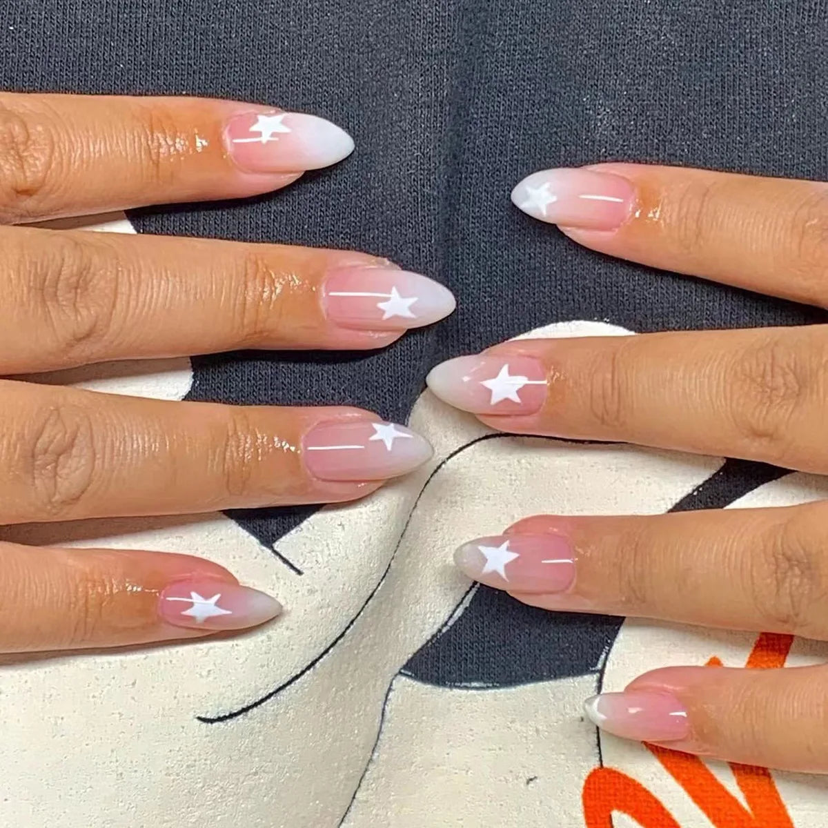 24PCS stiletto false nail tips Mid-length Gradients press on nails wearable full cover fashion false fingernails patch for girls