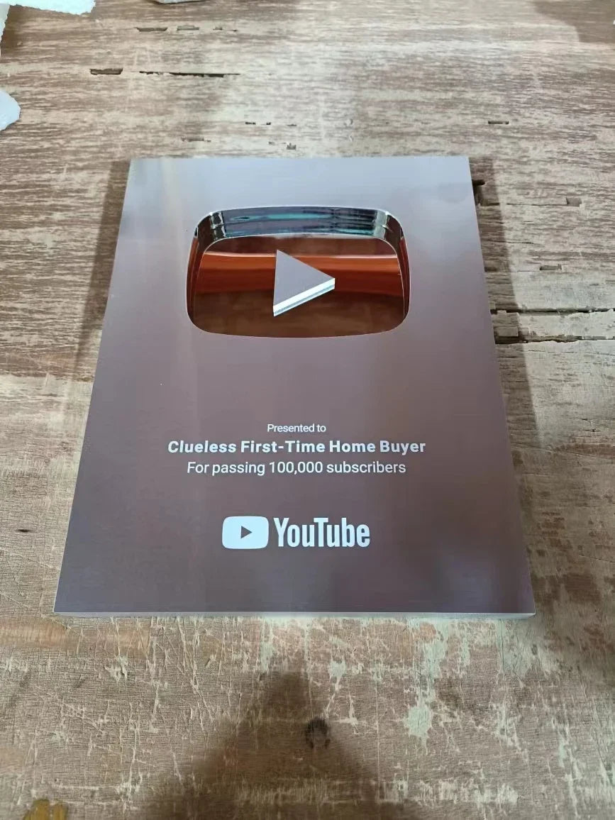 Gold Custom Name YouTube Play Button Award Plaque, Custom YouTube Award