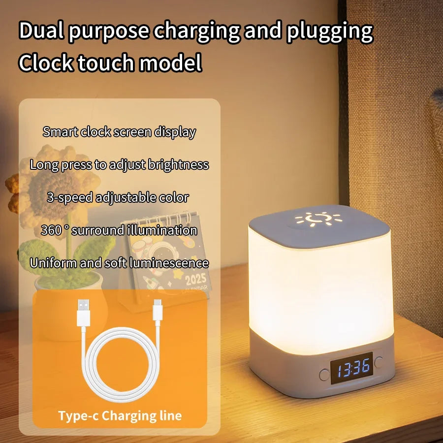 Bedside Led Night Lights Dimmable Charging Desktop Night Lamps with Clock Time Display Night Light Remote Control For Bedside