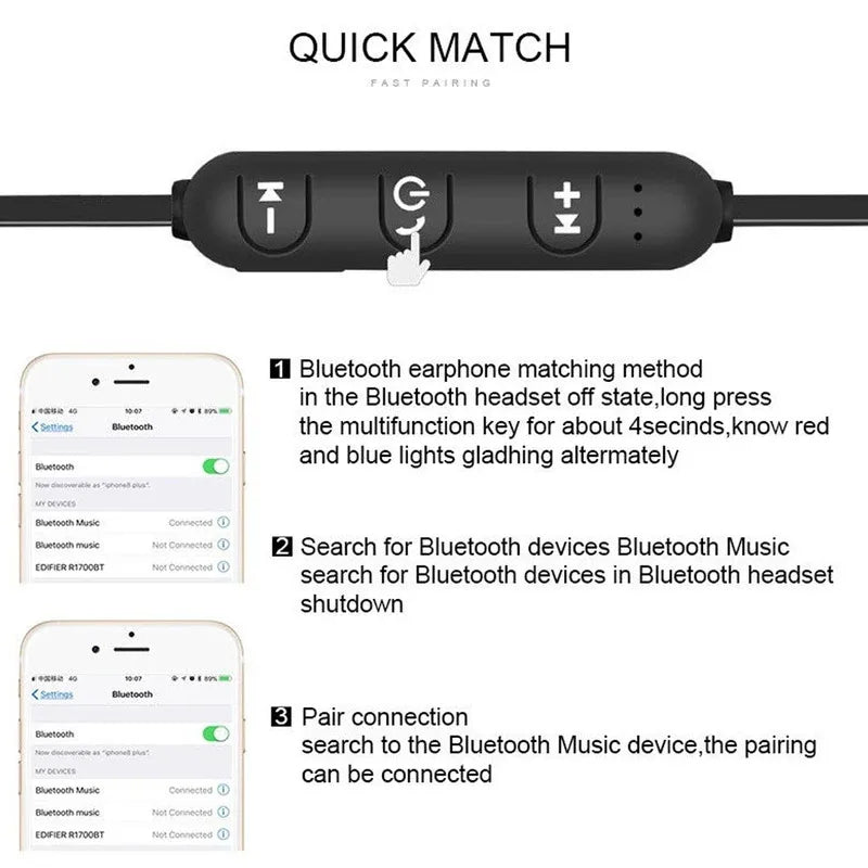 XT11 sports earphones in ear wireless neckband magnetic headphones waterproof earbuds stereo music Bluetooth headset with mic