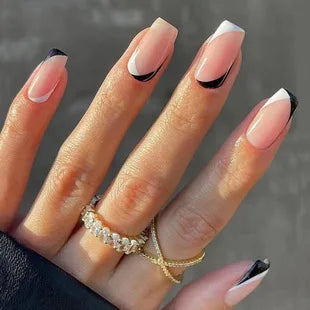 24Pcs Press on Fake Nails Short Medium French Acrylic Full Cover False Nail With Glue Kit Mini File Manicure for Women and Girls