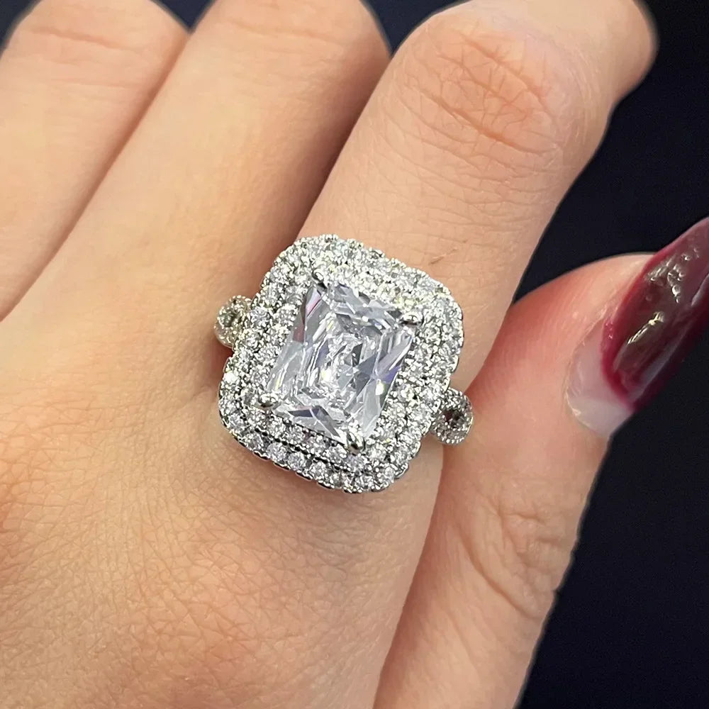 New Fashion Square Flashing Ring with Geometric Luxury Inlaid AAA Cubic Zirconia  Wedding Accessories Women's Jewelry