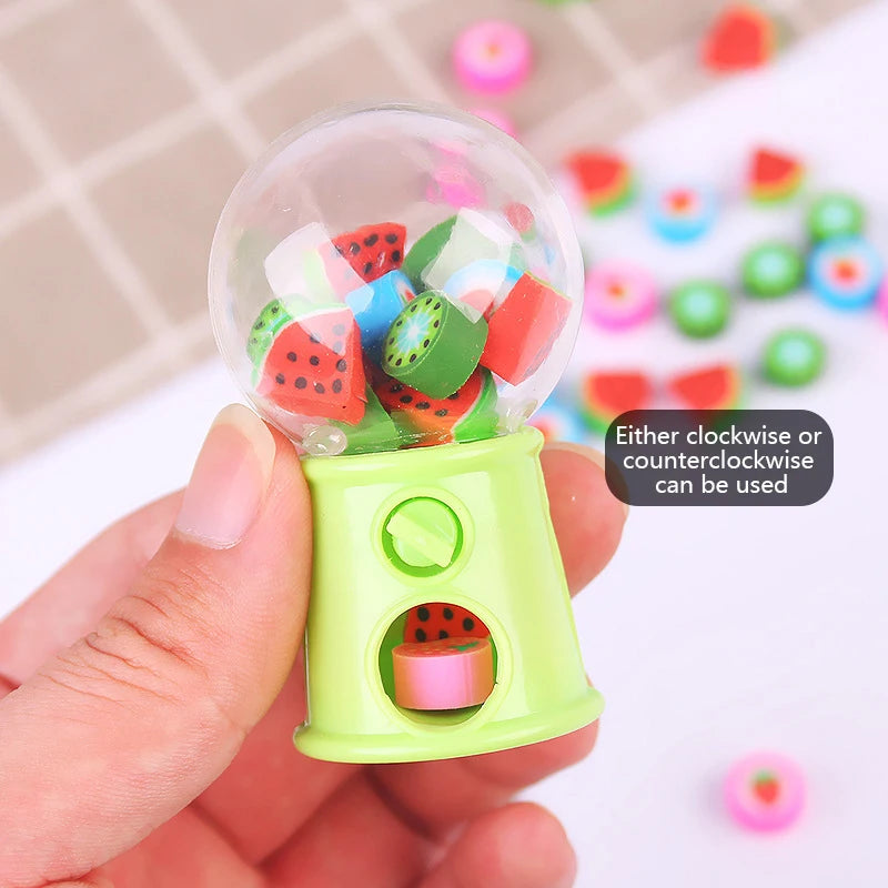 Fun and Cute Mini Gashapon Machine Fruit Cartoon Erasers; Kawaii Children's Stationery and Office Supply Essentials