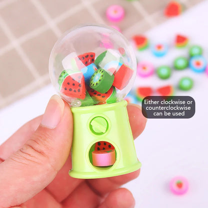 Fun and Cute Mini Gashapon Machine Fruit Cartoon Erasers; Kawaii Children's Stationery and Office Supply Essentials