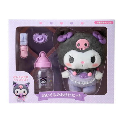 Sanrio Baby Care Play Set Box Kitty Kuromi Cinnamoroll With Bottle Feeding Diaper Changing Anime Figures Model Toys Girl Gift
