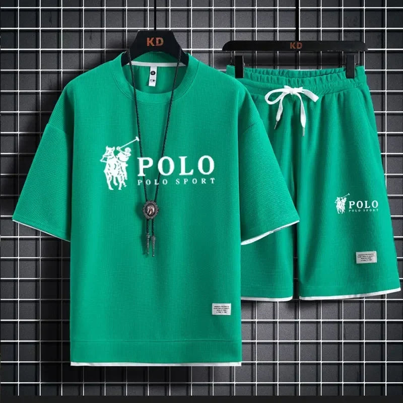 2026 Men's Short-sleeved T-shirt + Sports Shorts Two-piece Summer Fashion Breathable Fitness Casual Jogging Set Short Sleeve Two