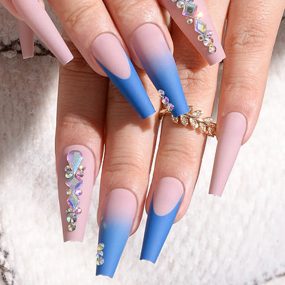 24Pcs Press on Fake Nails Short Medium French Acrylic Full Cover False Nail With Glue Kit Mini File Manicure for Women and Girls