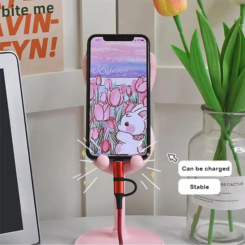 Cute Cartoon Bunny Phone Stand Desktop Cell Phone Stand For iPhone IPad Samsung Smartphone Adjustable Phone Holder Table Support