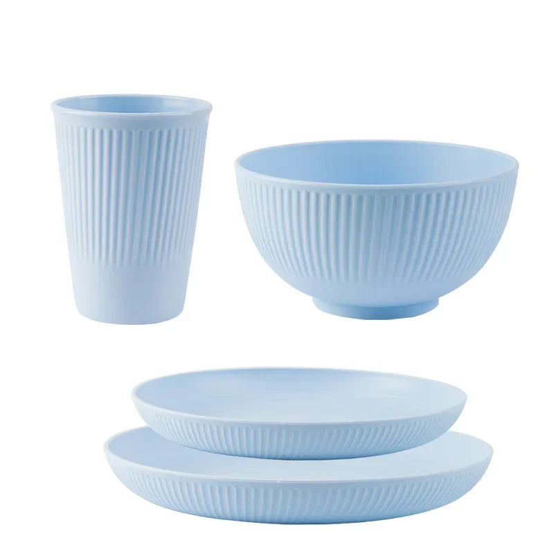Wheat Straw Cutlery Set 4Pcs/Set Bowl Cup Dish Set Portable Tableware Set Dinnerware Kits for Picnic Camping
