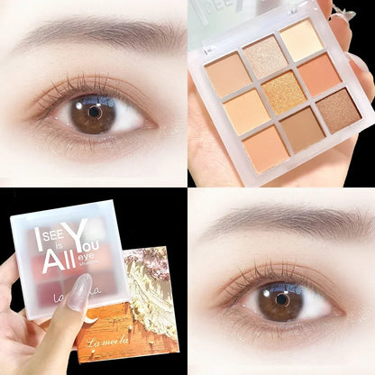 1Pc Nine-colors Eyeshadow Palettes Pearly Matte Glitter Eyeshadow Shiny Eye Shadow Long-lasting Eyes Make Up Butter Orange Brown