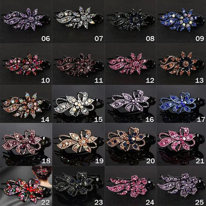 Shiny Rhinestone Hairpin Flower Leaf Duckbill Hair Claws Retro Hair Clips Accessories For Women Shinning Ponytail Headwear
