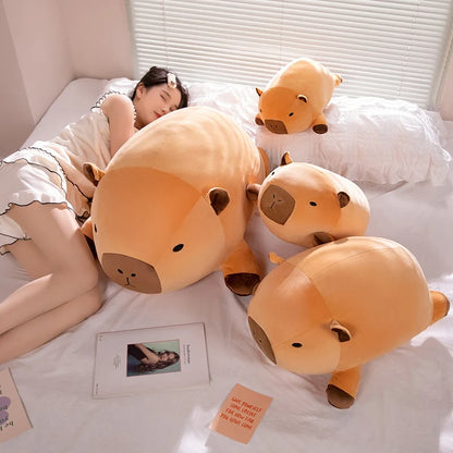 Fatty Long Capybara Plush Pillow Stuffed Round Kawaii Standing Brown Aquatic Cartoon Animal Bolster Plushie Gift