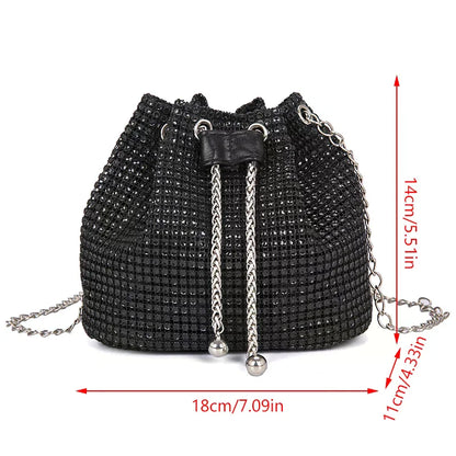 Sophisticated Rhinestone Bucket Bag; High Fashion Versatile Chain Shoulder Bag Designed For Women.