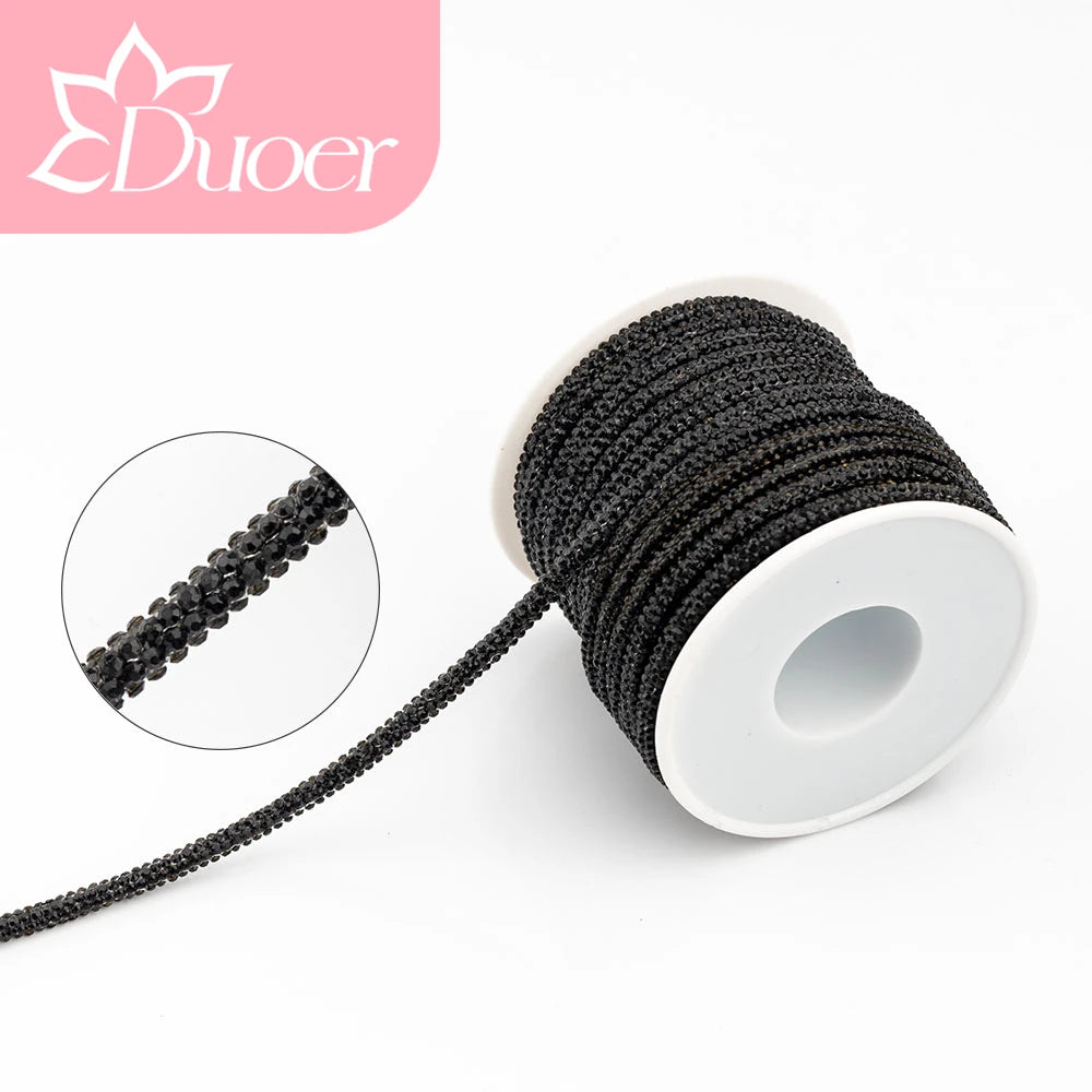 DUOER 3mm 5/10 Yards Glass Rhinestones Rope Tube GlitterDiamond Cord Soft Shoelace Drawstring Trimming For DIY Hoodies Trouser