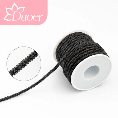 DUOER 3mm 5/10 Yards Glass Rhinestones Rope Tube GlitterDiamond Cord Soft Shoelace Drawstring Trimming For DIY Hoodies Trouser