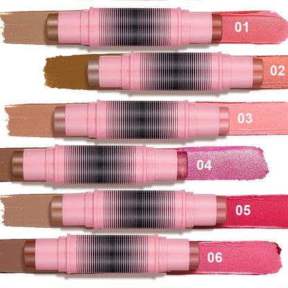 Blush and contour multi-purpose stick. Simplify your daily makeup routine. Each duo of powder blushes will enhance your look