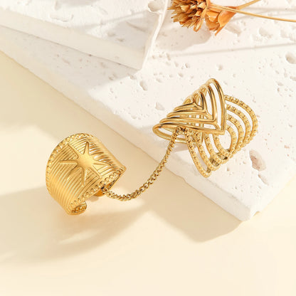 Letdiffery New Double-Finger Flower Rings for Women Stainless Steel Heart Butterly Zircon Charm Adjustable Open Rings Jewelry