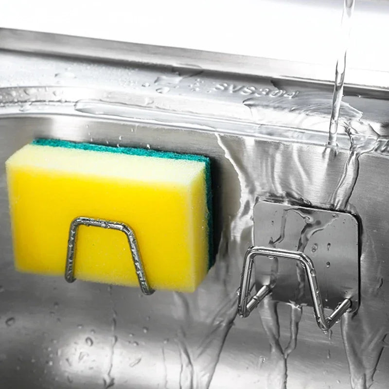 1/10pcs Kitchen Stainless Steel Sink Sponges Holder Self Adhesive Drain Drying Rack Shelf Household Wall Hooks Storage Organizer