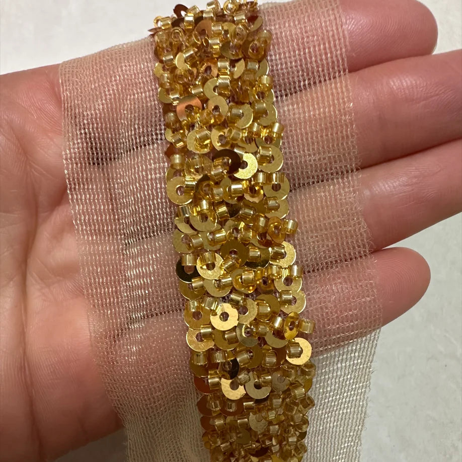 90cm Pearl Beaded Lace Trim Ribbon Garment Decoration Applique Trimming Gold Sequin Tape DIY Sewing Fabric Material Accessories