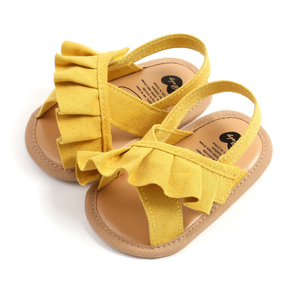 pudcoco Baby Girl Summer Sandals, Cute Ruffle Flats Non-Slip Soft Sole Infant First Walkers